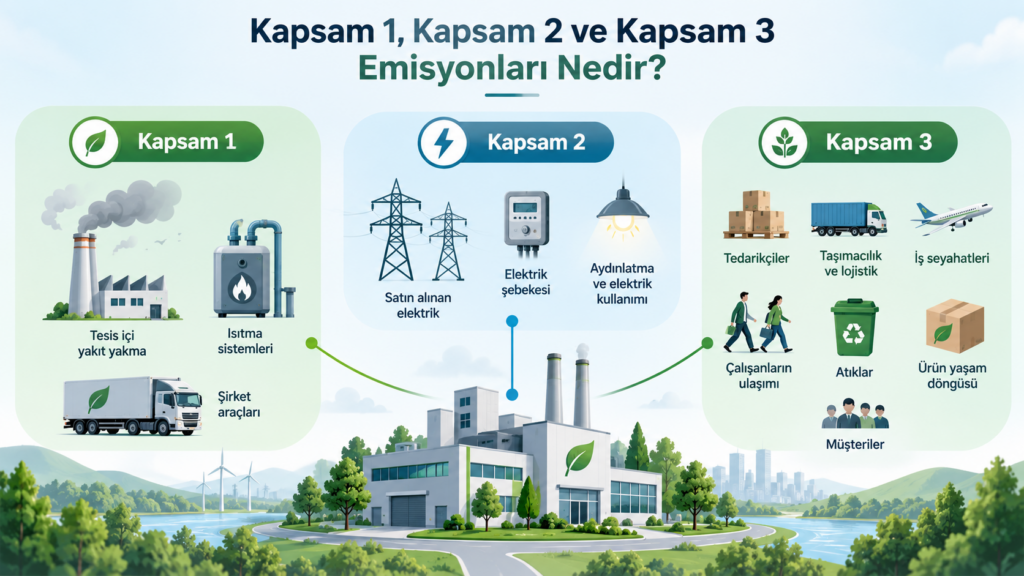 Kurumların karbon ayak izini doğru hesaplayabilmesi için doğrudan, enerji kaynaklı ve değer zincirinden kaynaklanan emisyonların ayrı ayrı değerlendirilmesi gerekir.